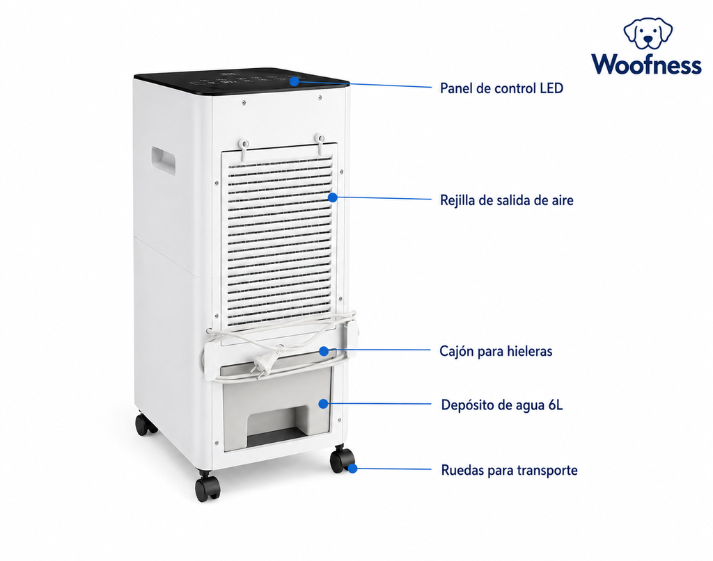 AirWoof 5 en 1 incluye hieleras para mayor frescura — sin tubo, sin instalación, listo para usar en casa con mascotas